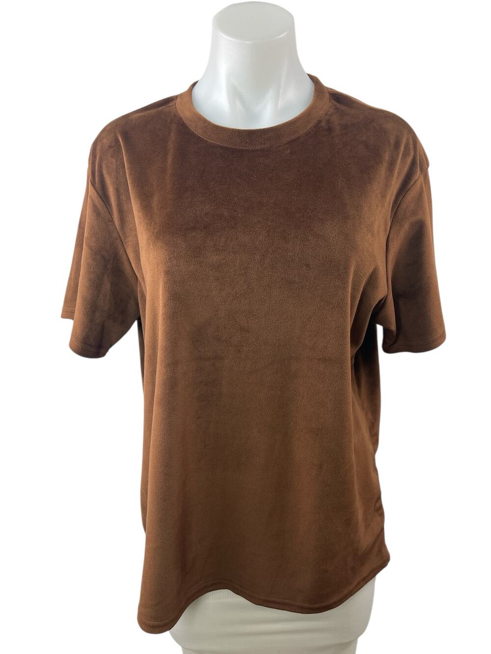 Oak + Fort Brown Velvet Velour Crew Neck Short Sleeve Basic Tee T-Shirt Top OS